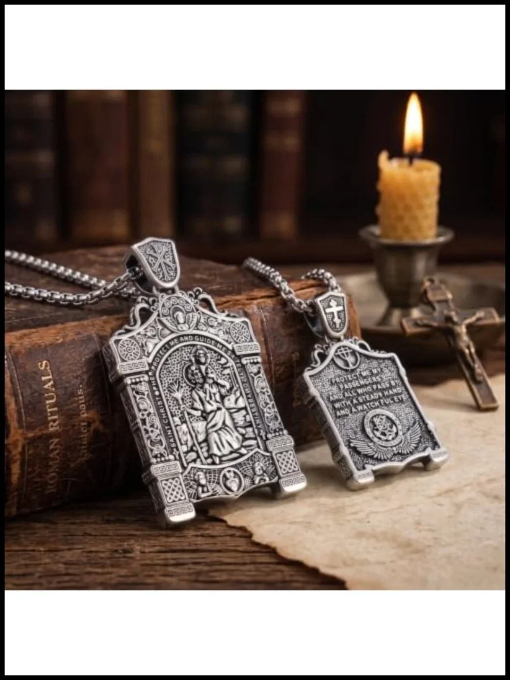 St Christopher Medal Necklace Patron Saint of Travelers Car Safety Silver